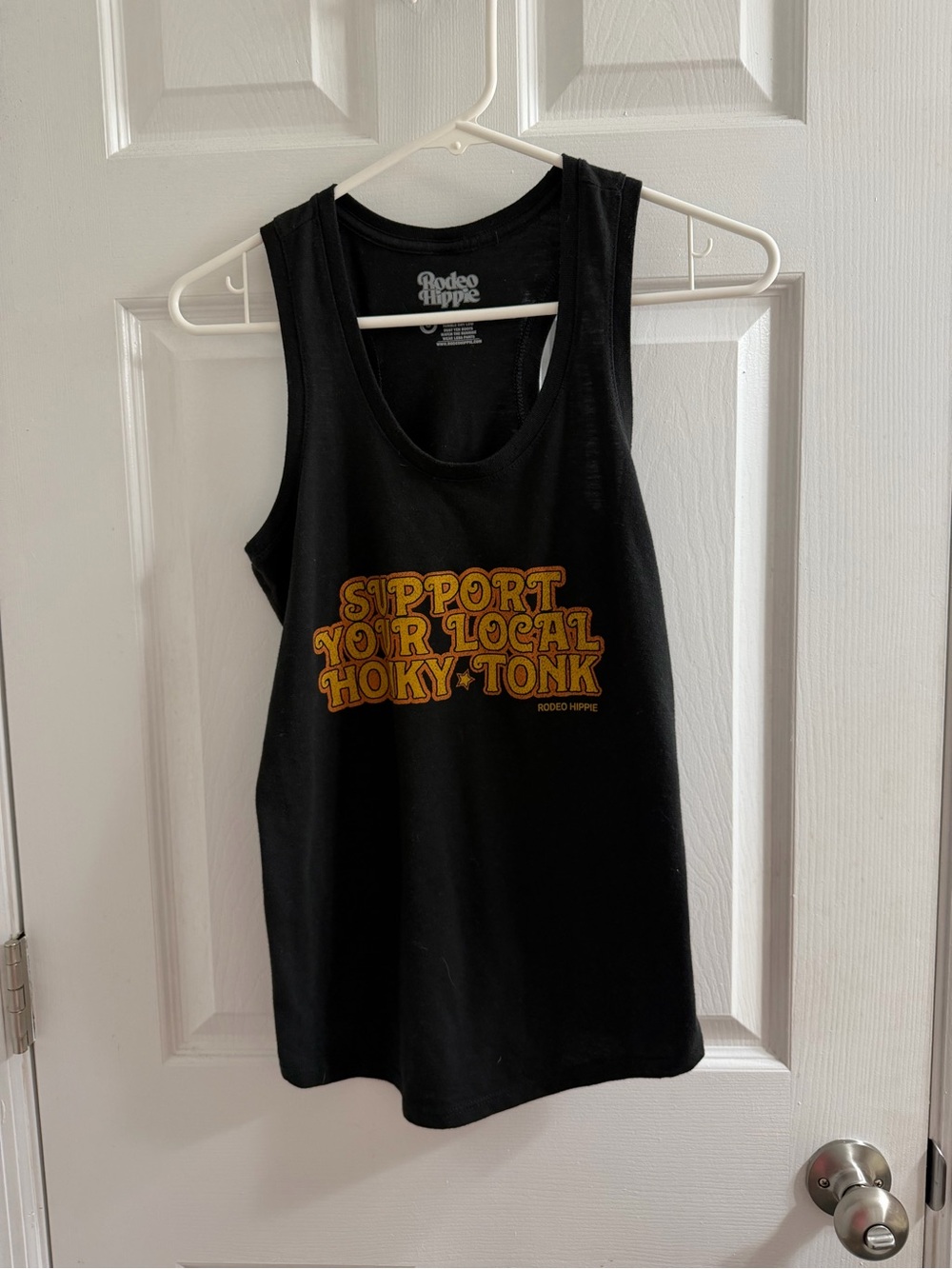 Rodeo Hippie Black Tank Top Support Your Local Honky Tonk Small S